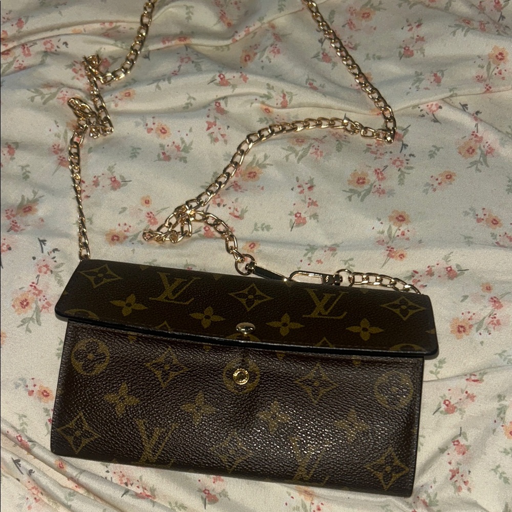 Louis Vuitton Black and Brown Monogram Wallet with Chain